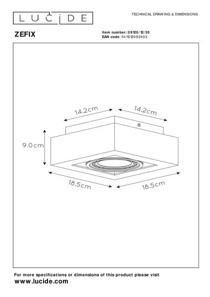 Lucide ZEFIX - Spot plafond - LED Dim to warm - GU10 - 1x12W 2200K/3000K - Noir - technique